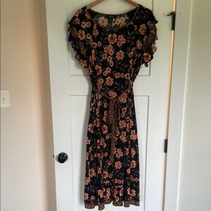 Perceptions Orange and Pink Flutter Sleeve Maxi Dress